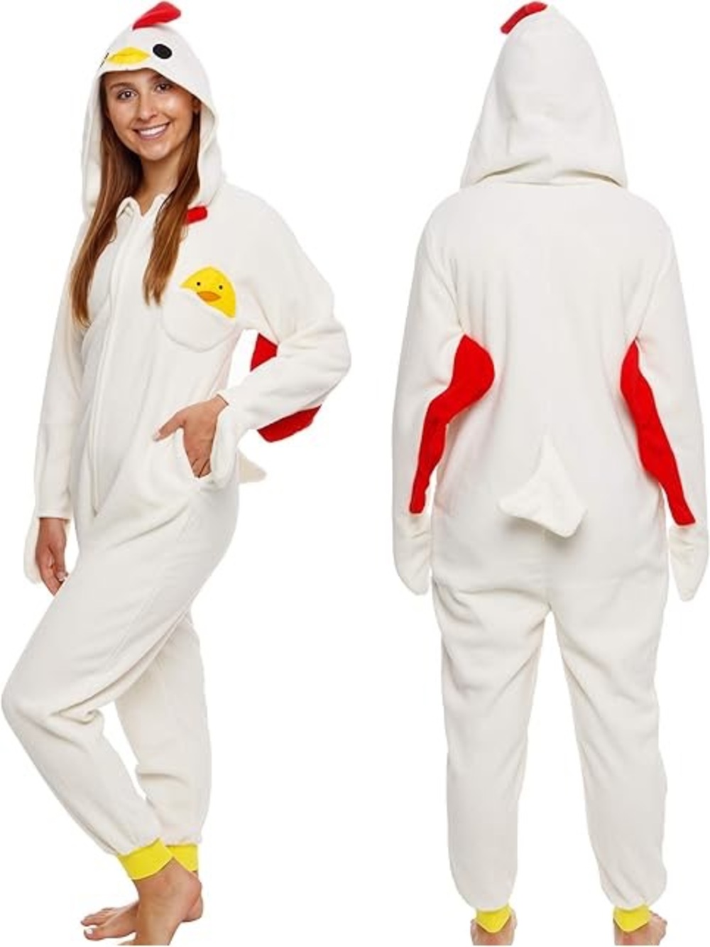 Funziez! Farm Animal Chicken Fleece Sherpa Onesie Halloween Costume Pockets XL